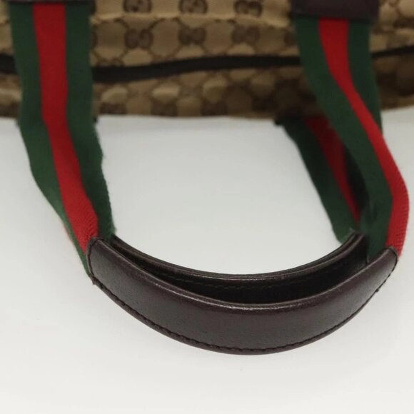 GUCCI GG Canvas Web Sherry Line Tote Bag Beige Green Red - Picture 7 of 16